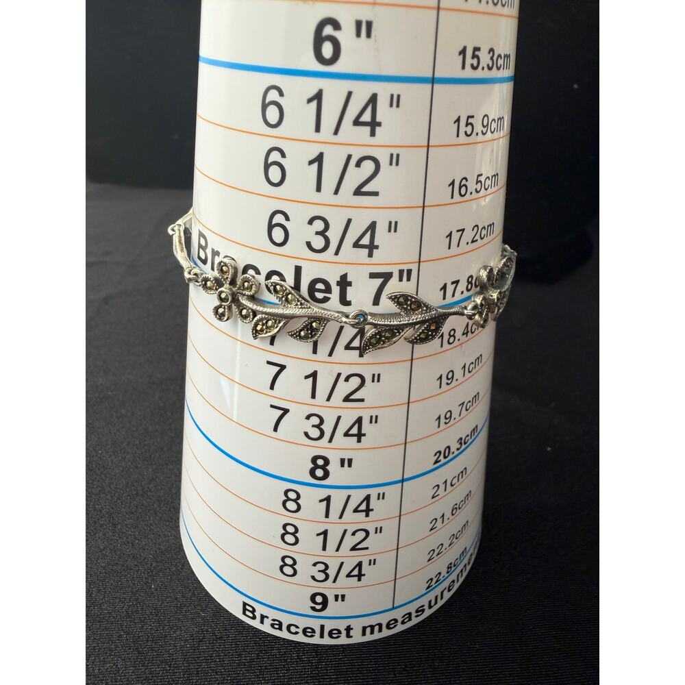 Sterling Silver 925 Marcasite Flower Leaf design 7” bracelet